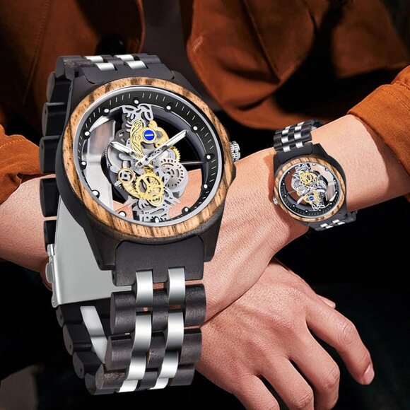 Lightweight Wooden Watch Men Analogue Black Natural Wood Timepiece Casual Gift - Picture 2 of 6